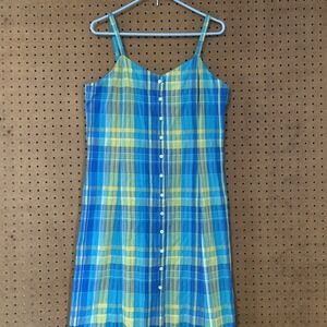 Y2K Plaid Maxi Dress Talbots 90s Button Front Sleeveless Preppy Pastel Spring 16